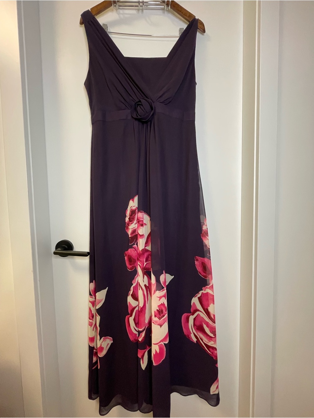 Jacques Vert Chiffon Sleeveless Purple Maxi Dress with floral print size US 12
